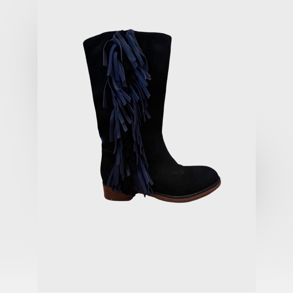 Via Spiga Black Suede w/ Royal Blue Fringe